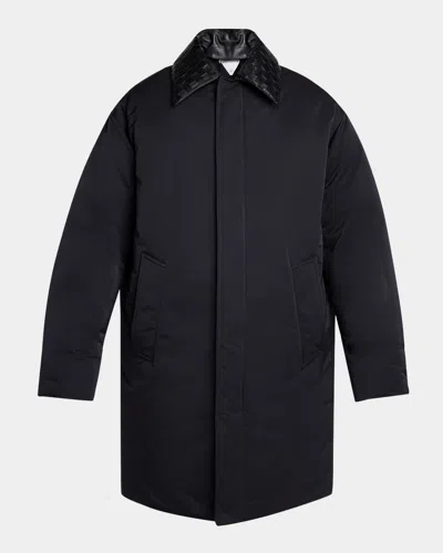 Bottega Veneta Men's Tech Puffer Jacket With Intrecciato Collar In Black