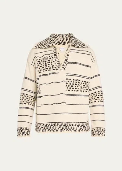 Bottega Veneta Men's Textured Stripe Knit Sweater In Chalk Wht