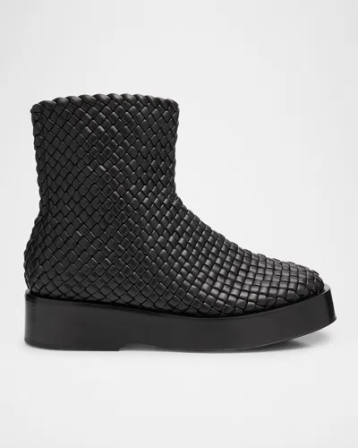 Bottega Veneta Men's Torino Intreccio Leather Zip Ankle Boots In Nero