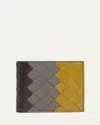 Bottega Veneta Men's Tricolor Intrecciato Leather Bifold Wallet In Brownmulti