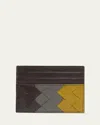 Bottega Veneta Men's Tricolor Intrecciato Leather Card Holder In Brownmulti