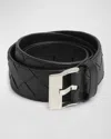 Bottega Veneta Double Buckle Intrecciato Leather Belt In Nero