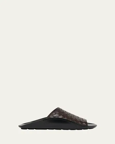 BOTTEGA VENETA MEN'S WAVE INTRECCIATO LEATHER SLIDE SANDALS