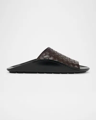 BOTTEGA VENETA MEN'S WAVE INTRECCIATO LEATHER SLIDE SANDALS