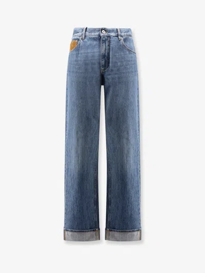 Bottega Veneta Men Wide Leg Jeans With Turn Up In Blue