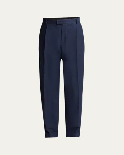BOTTEGA VENETA MEN'S WIDE-LEG MELANGE WOOL DRILL TROUSERS