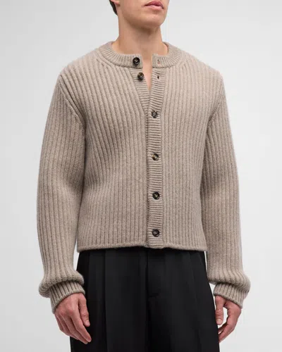 Bottega Veneta Men's Wool-cashmere Cardigan In Sand