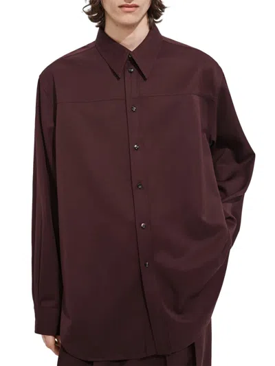 Bottega Veneta Men's Wool Oversized Button-front Shirt In Burgundy