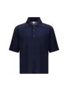 Bottega Veneta Blue Polo With Classic Collar And Embroidered Logo On The Front In Tone On Tone Cotto