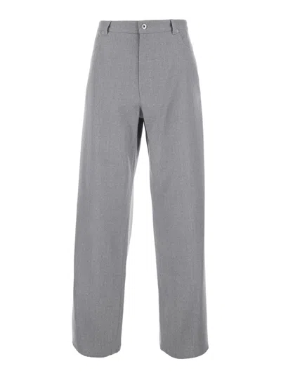 Bottega Veneta Men's Wool Straight-leg Trousers With Front Closure And Patch Pockets In Gray