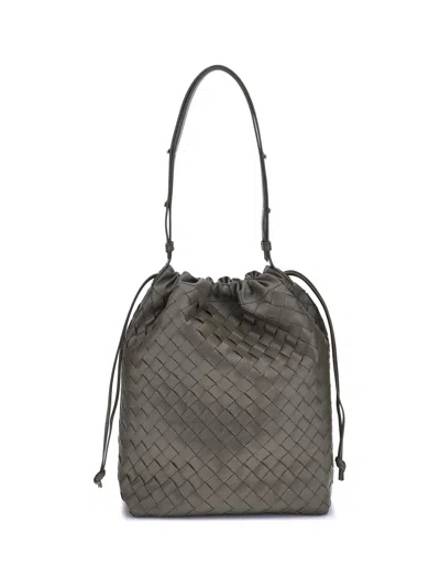 Bottega Veneta Men Woven Leather Bucket Bag In Gray