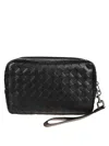 Bottega Veneta Men Woven Leather Clutch In Black