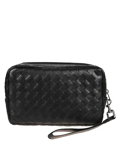 Bottega Veneta Men Woven Leather Clutch In Black