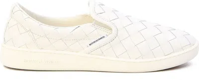 Bottega Veneta White Leather Intreccio Slip On Sneakers