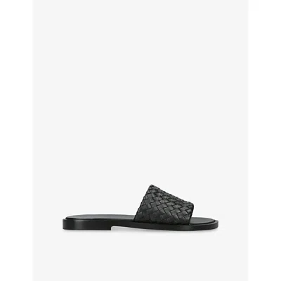 Bottega Veneta Mens Black Elio Leather Woven Slides Eur 42 / 8 Uk