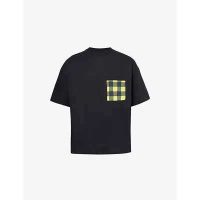 Bottega Veneta Mens Gingham Pocket Crew-neck Cotton T-shirt Black
