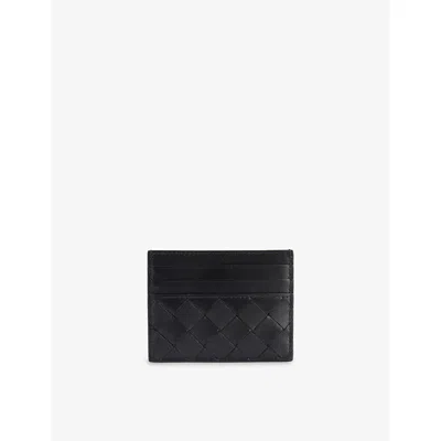 Bottega Veneta Mens Black-gold Intrecciato Leather Card Holder