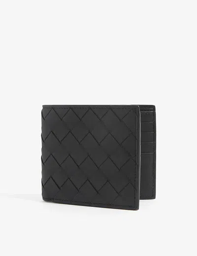 Bottega Veneta Mens Black Intrecciato Leather Bifold Wallet