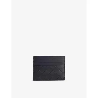Bottega Veneta Mens Black-silver Intrecciato Leather Card Holder