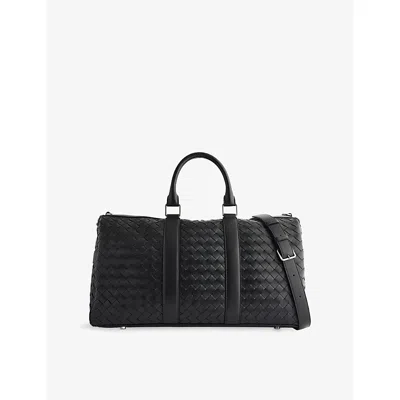 Bottega Veneta Mens Black-silver Intrecciato Medium Leather Duffle Bag In Multi