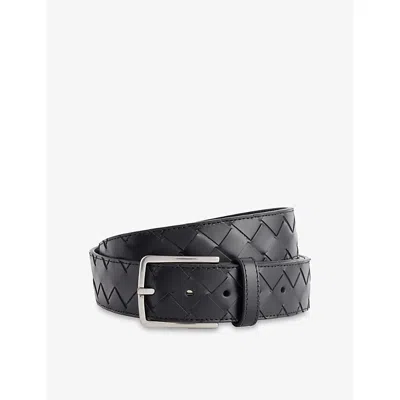 Bottega Veneta Mens Black-silver Woven Leather Belt In Multi