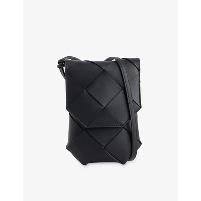 Bottega Veneta Mens  Diago Intrecciato-leather Cross-body Phone Pouch In Black/black/pinec-si
