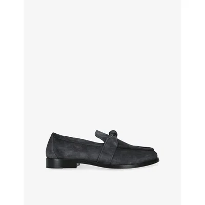Bottega Veneta Mens Grey/dark Astaire Knot Suede Loafers Eur 43 / 9 Uk In Gray