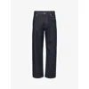 Bottega Veneta Mens Brand-patch Contrast-stitching Wide-leg Regular-fit Wool Trousers Indigo In Indigo