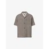 Bottega Veneta Mens Check-print Camp-collar Relaxed-fit Woven-blend-shirt Talc Brown Black In Talc Brown Black
