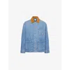 Bottega Veneta Men Blue Jacket With Suede Collar And Logo Patch In Denim Man In Mid Blue