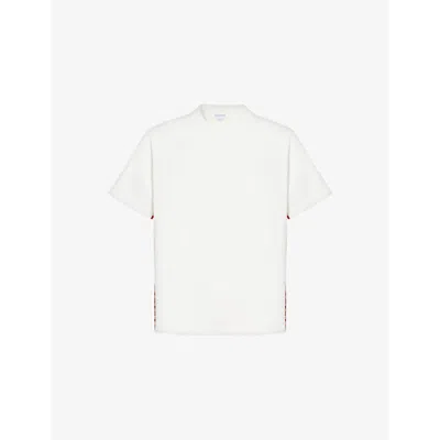 Bottega Veneta Mens Crewneck Contrast-panel Cotton-jersey T-shirt Chalk Multistripes