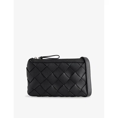 Bottega Veneta Mens Black-silver Diago Intrecciato Leather Cross-body Bag
