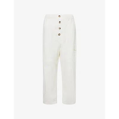 Bottega Veneta Mens Frosting Drawstring-waistband Flap-pocket Straight-leg Relaxed-fit Cotton Trousers In Beige