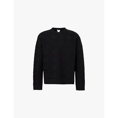 Bottega Veneta Mens Black Intreccio Knitted Regular-fit Wool-blend Jumper