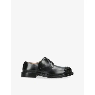 Bottega Veneta Mens Black James Intrecciato Leather Derby Shoes Eur 43 / 9 Uk