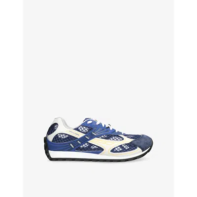 Bottega Veneta Mens Orbit Contrast-panel Woven Low-top Trainers Blue Oth In Blue Other