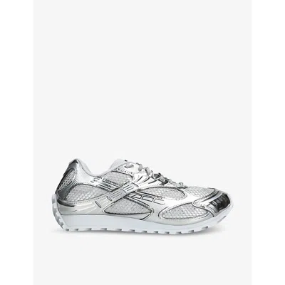 BOTTEGA VENETA MENS SILVER ORBIT METALLIC-PANEL NET-COVERED LOW-TOP TRAINERS EUR 41 / 7 UK