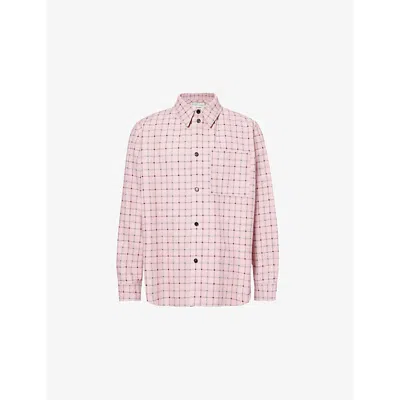 BOTTEGA VENETA MENS PALE PINK/GREY SPREAD-COLLAR PATCH-POCKET LEATHER SHIRT