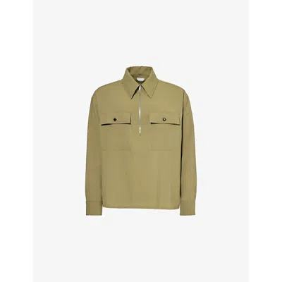 Bottega Veneta Mens Algae Two-buttoned-pockets Long-sleeves Relaxed-fit Wool Shirt