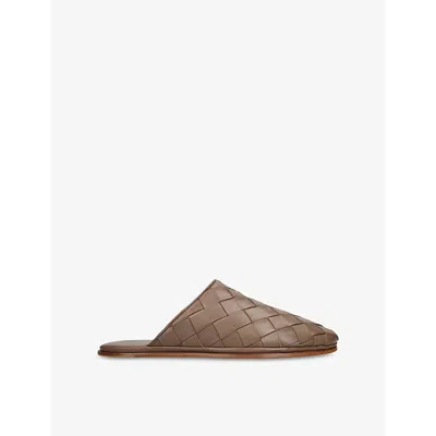 Bottega Veneta Mens Brown Sunday Woven Leather Mules