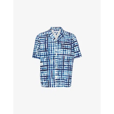 BOTTEGA VENETA MENS CHALK ECLIPSE CAMP-COLLAR PATCH-POCKET COTTON SHIRT