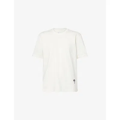 Bottega Veneta Mens Chalk Graphic-embroidered Crewneck Pima-cotton T-shirt In Gray