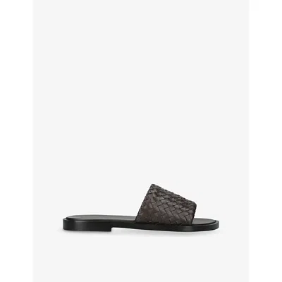 Bottega Veneta Mens Elio Intrecciato-weave Leather Mules Dark Brown Eur 43 / 9 Uk