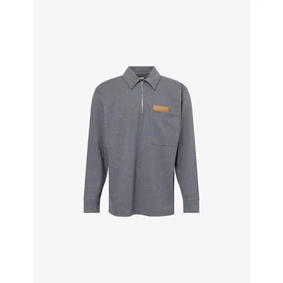 Bottega Veneta Mens Dark Grey Melange Melange Long-sleeve Cotton Polo Top Xl In Gray