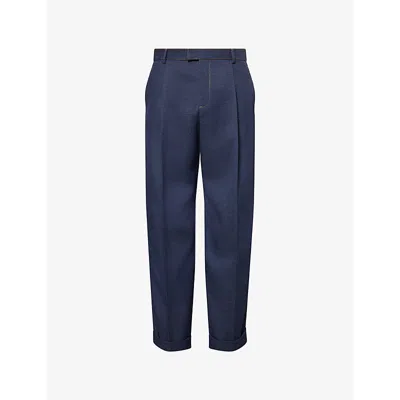 BOTTEGA VENETA MENS DARK INDIGO MELANGE WIDE-LEG WOOL TROUSERS