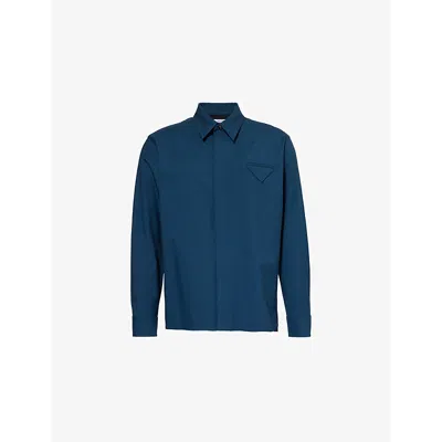 Bottega Veneta Mens  Flap-pocket Long-sleeves Relaxed-fit Wool Shirt In Deep Blue