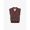 Bottega Veneta Men Brown Jacquard Vest With Matchstick Pattern In Ebony/chalk/tomato