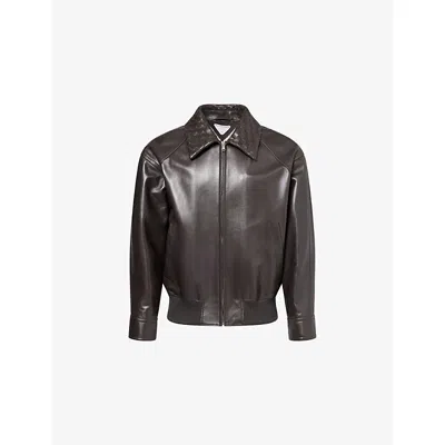 Bottega Veneta Mens Fondant Intrecciato Blouson Leather Jacket In Brown
