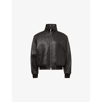 Bottega Veneta Intrecciato Leather Blouson Jacket In Brown