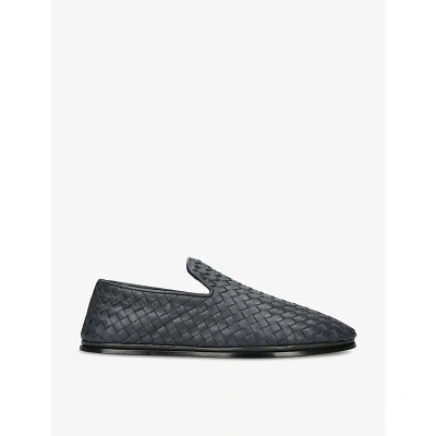 Bottega Veneta Weave Intrecciato Leather Loafers In Grey/dark